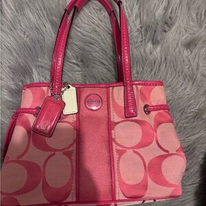 Coach Pink and Cream Signature Shoulder Bag